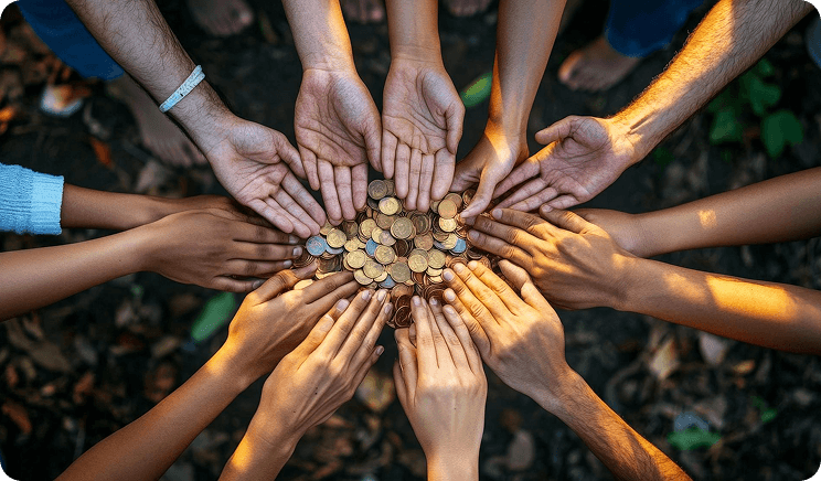 People collaborating through technology and community action