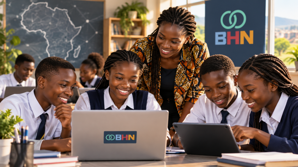 Young women learn digital skills together on a laptop